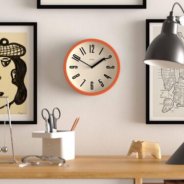JONES CLOCKS® Hot Tub Wall Clock | Small Retro Round Clock | 20cm | Orange | Easy-to-Read Numbers | Ideal for Kitchen, Office, Kids' Room, or Any Small Space