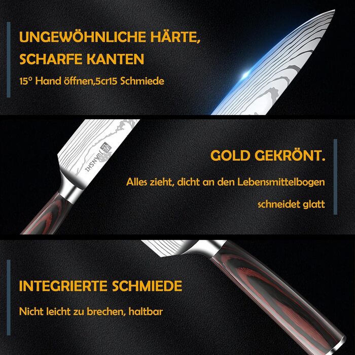 Набір кухонних ножів JUANSHI® 3 шт. з нержавіючої сталі: кухарський, кіріцуке та універсальний