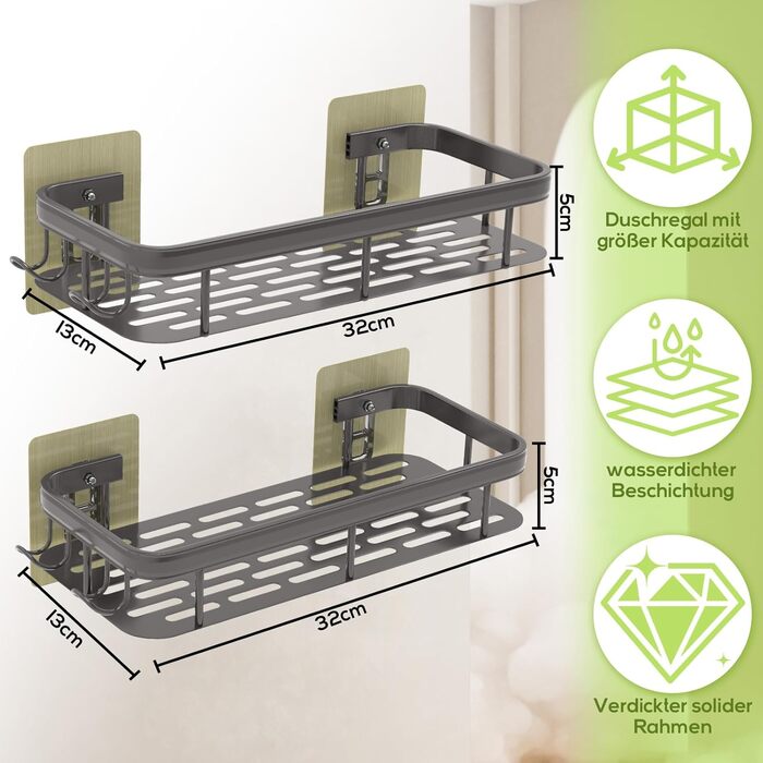 Поличка для душу Dealswin без свердління, 2 шт. - органайзер для ванної кімнати, полиця для зберігання та організації з великою місткістю, тримач для шампуню для душу та ванної кімнати (сірий)