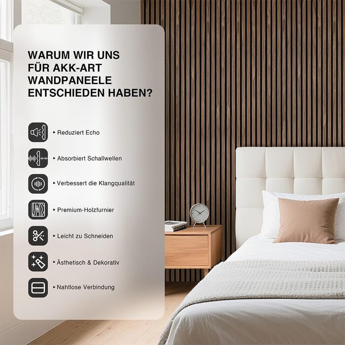 Акустична настінна панель з натурального шпона Темний дуб, 240x60x1.8 см (1.44 м²), дерев'яна панель для шумоізоляції вітальні, офісу та домашньої студії