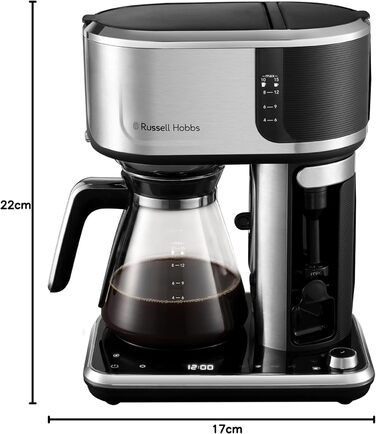 Скляний глечик Russell Hobbs Attentiv з регулюванням температури та ситом для чаю [40-100°C], нержавіюча сталь, 1.7л, з функцією підігріву, для дитячого харчування, 2400W, 26200-70 (замінний глечик для кавомашини Attentiv)