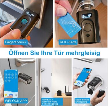 Електронний дверний замок WELOCK Touch41 з відбитком пальця, Wi-Fi, Bluetooth, RFID, IP65, для дверей 50-100 мм, сумісний з Alexa
