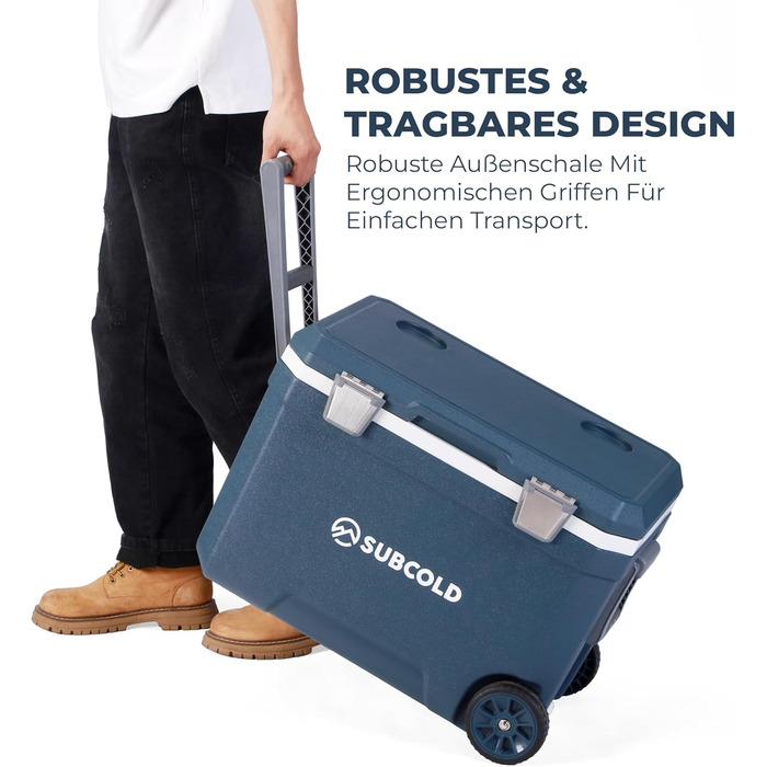 Subcold MOBI Rollkühlbox 45L: Ізольована сумка-холодильник на колесах для подорожей, авто, кемпінгу. PU-ізоляція, блакитний колір