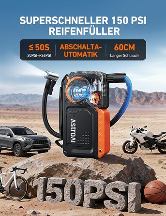 Powerbank для авто AstroAI з пусковим струмом 8000А та компресором 150PSI оранжевого кольору