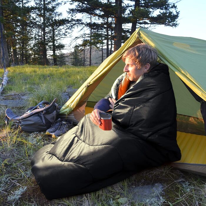 Спальний мішок Forceatt для дорослих, 3-4 сезони, -5°C, Flanell та 20°C Polyester, водонепроникний, теплий, для кемпінгу, відпочинку в приміщенні та на природі, холодний клімат. 10°Polyester Taft, темно-зелений (10°Polyester-Schwarz-Orange)