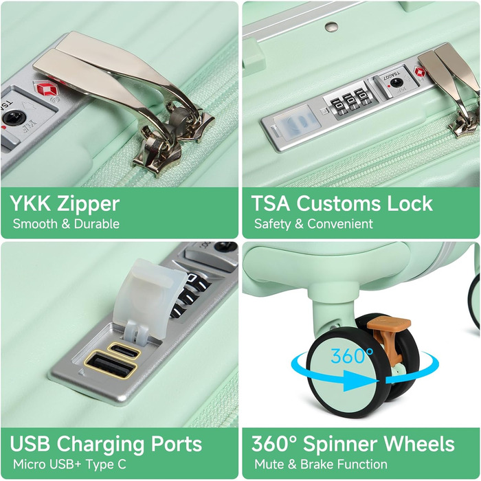 Набір валіз Sea Choice Hartschalen 2 шт. (Trolley, 55/78 см) з TSA замком та тримачем для напоїв, зелений