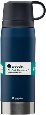 Термос Aladdin CityPark Thermavac з двома стаканами, 1.1л, темно-синій — пляшка з нержавіючої сталі BPA FREE, герметична, для гарячих та холодних напоїв