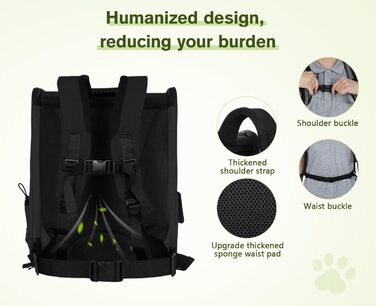 Pecute Pet Carrier Backpack with Mesh Window - Portable & Foldable Cat & Dog Carrier Bag - Breathable, Lightweight, Waterproof Oxford Cloth - Large Capacity, Non-Slip, Black, Classic Mesh (L)