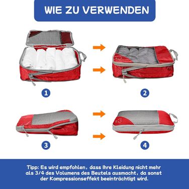 Набір компресійних органайзерів для валізи та рюкзака 5 шт. червоного кольору - ідеальний органайзер для подорожей
