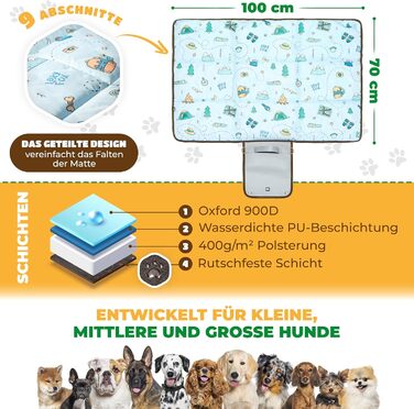 Лежанка для собак LexyFox: водовідштовхувальна, ізольована, з антиковзаючим покриттям | Підходить для подорожей, кемпінгу та відпочинку на природі | Лежанка для собак, килимок для тварин
