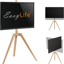 Стійка для телевізора EasyLife з дерева, трипод, для телевізорів/моніторів до 65 дюймів, 40 кг, поворотна, регульована по висоті, з кабелеуправлінням, VESA до 400x400 (Чорний/Бук)
