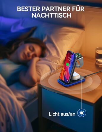 TECKNET Бездротова зарядка 3 в 1, Складна індукційна станція, Швидка зарядка для iPhone 17/16/15/14/13/12/11/Pro Max, Apple Watch Ultra/11-3/SE, AirPods Pro 3-2/4-2, Чорний