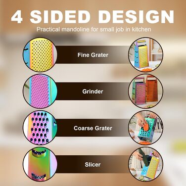 Тёрка YDware з нержавіючої сталі, квадратна, 23,7 см, для овочів, 1 шт. (Райдужна)