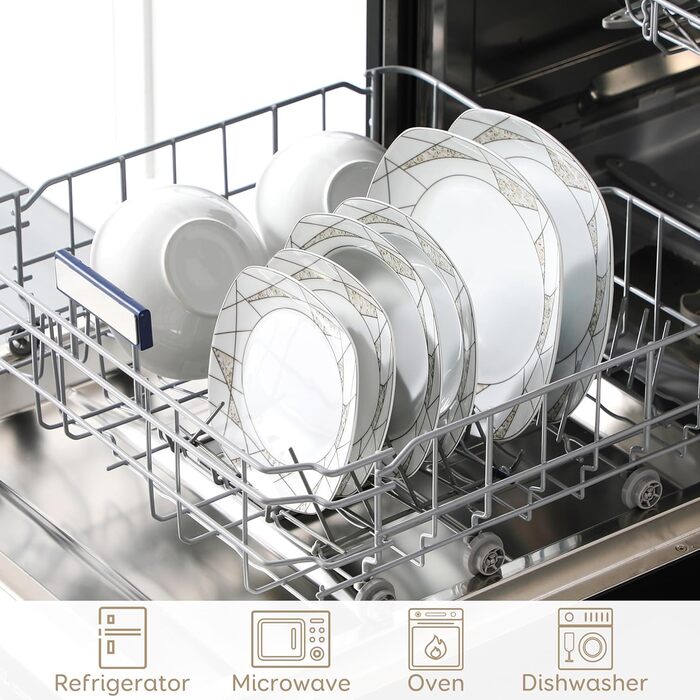 VEWEET Сервіз столовий 'Serena' з порцеляни, 24 елементи | 6 тарілок для сніданку, десерту, їжі та супу | Сервіз для 6 осіб, ресторану, сім'ї, білий