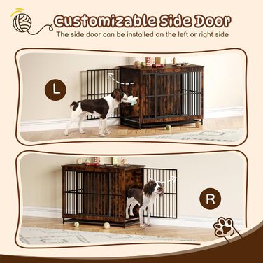 Дерев'яний вольєр для собак з двома дверцятами, міцний вольєр-будка для великих, середніх та малих собак, знімний піддон, 97.5 x 97.5x59x77.5 см
