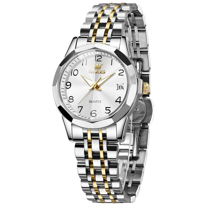 Годинник жіночий OLEVS на сталевому браслеті, кварцовий, з датою, білий циферблат, водонепроникний, сучасний дизайн