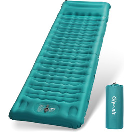 Glymnis Isomatte Camping Air Mattress - 9cm Thick, with Foot Pump & Pillow - Ultralight Outdoor Sleeping Pad for Camping, Hiking, Travel - Army Green/Turquoise