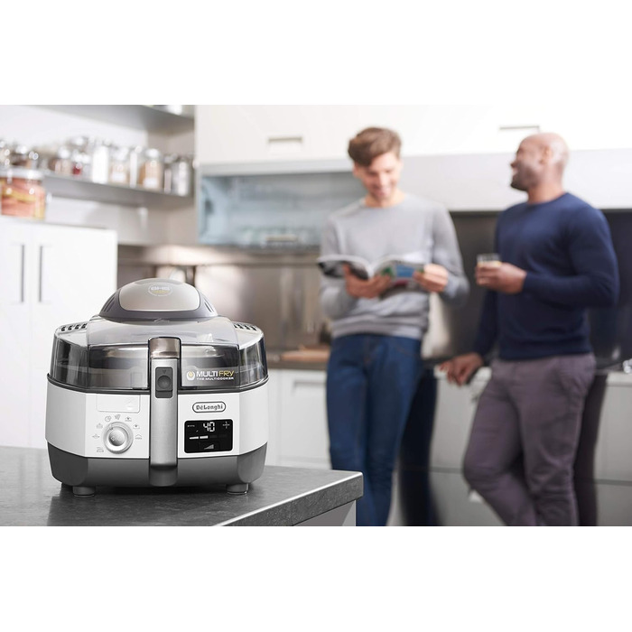 De'Longhi MultiFry Extra Chef Plus FH1396 Air Fryer, Multicooker with 1.7 kg Capacity, 8 Cooking Programs, Convection System with 2 Heating Elements, Grill Function, Recipe App, 2300 Watts, White 8 Programs