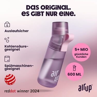 Пляшка для води air up 600 мл з аромат-подами, соломинкою, для школи, спорту, для дітей і дорослих, синя, підходить для газованої води (Purple Lavender)