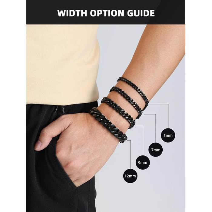 Чоловіча ланцюжок Panzerkette Miami з нержавіючої сталі Bestyle, 19/21/23 см, 5/7/9/12.5 мм, з подарунковою коробкою, чорний колір