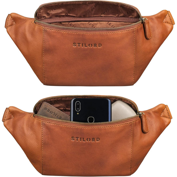 STILORD 'Pino' Елегантна поясна/грудна сумка з натуральної шкіри для жінок та чоловіків. Компактна, вінтажна, в стилі 'Pino', колір: кара-коньяк