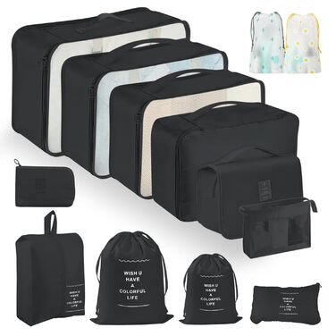 Набір органайзерів для валізи 13 шт., чорні Packing Cubes, водонепроникні дорожні органайзери для відпустки та подорожей