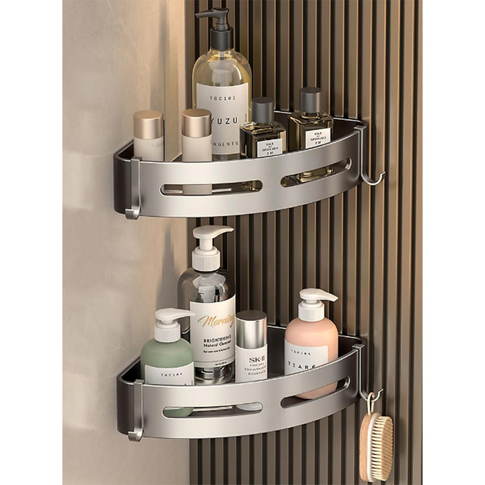 Дзеркальна поличка для душу FOLAI 30см (2 шт.) без свердління, з нержавіючої сталі, сіра