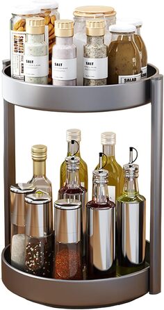 Організатор для спецій Drehteller, поворотна полиця 2 яруси, метал, для шафи, кухні, косметики, ванної кімнати (сірий)