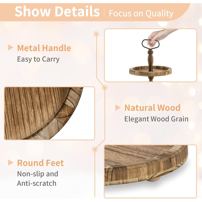 Двоярусна підставка для тортів NUPTIO з дерева, дерев'яна підставка для чаювання, рустикальна підставка для тортів у стилі ферми, солодкий стійкий стійка з металевою ручкою для весілля, дня народження, Різдва, Хелловіна, вечірки, світло-коричнева