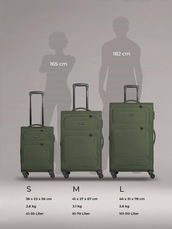 Набір валізак SMARTBOX 3 шт. для жінок та чоловіків | Легкі та стабільні валізи-ролики, якісний softcase, 4 колеса та кодовий замок | Розширювані | Колір: Slate-green, Розмір: S (56 см)