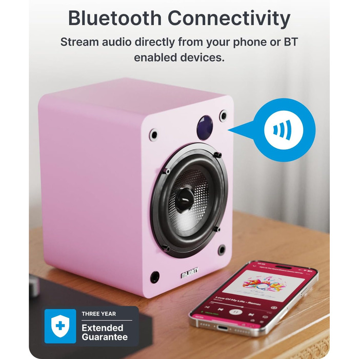 Активні колонки Majority D50X | 60W, Bluetooth 5.3, HDMI ARC, AUX | Hi-Fi стерео, для ПК, студійний монітор (Рожевий)