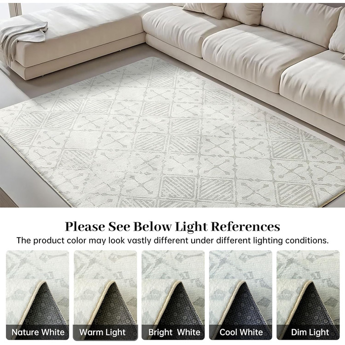 Килим Leesentec для вітальні та спальні: геометричний, антиковзаючий, короткий ворс, бежевий та білий (слонова кістка), розміри 80x120 см та 200x250 см