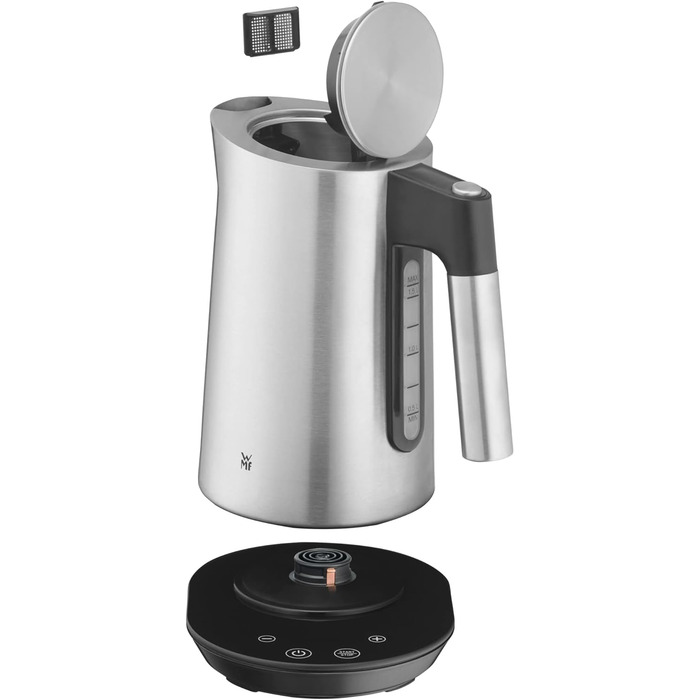 WMF Kineo Kettle with Temperature Setting, 1.6L, Scale Filter, 3000W, Live Temperature Display, Stainless Steel Matte Electric Kettle, Cromargan Single