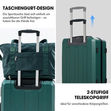 Набір валіз, багажний набір, ролер, валіза на колесах 5шт, ABS пластик, TSA замок, містить 1 сумочку та 1 косметичку, 4 колеса, телескопічна ручка з алюмінію (рожеве золото) (темно-зелений)