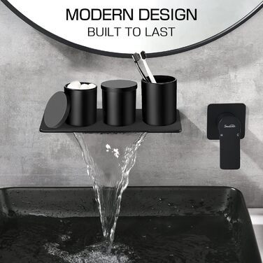 Набір аксесуарів для ванної кімнати, 5 предметів, матовий чорний: мильниця, стакан для зубних щіток, тримач для ватних паличок та бавовни, сучасний декор
