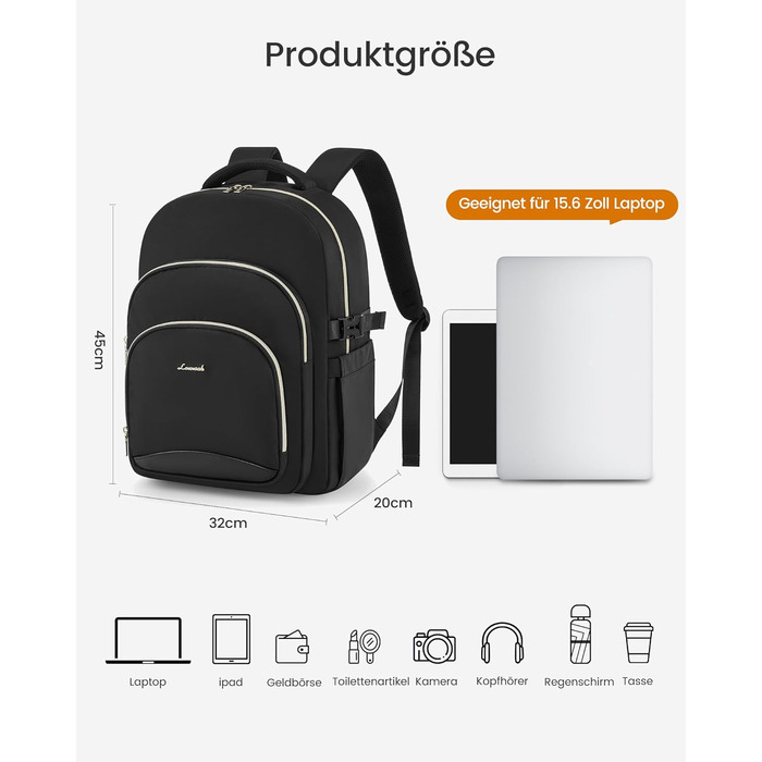 LOVEVOOK Рюкзак для жінок, 15.6 дюймів, водонепроникний, для школи, підлітка, елегантний, для роботи, навчання, подорожей, універсальний, чорно-бежево-коричневий