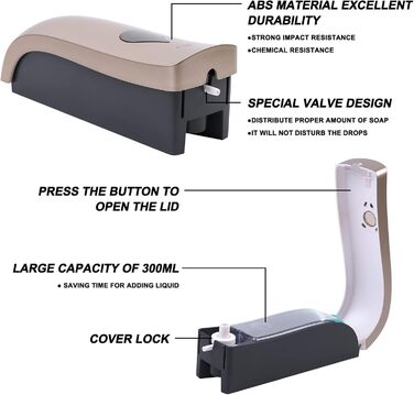 Настінний диспенсер для мила без свердління, 300 мл, ручний дозатор для гелю для душу/шампуню/дезінфікуючого засобу, дозатор для миючого засобу для душу, чорний/білий/золотий (шампань)