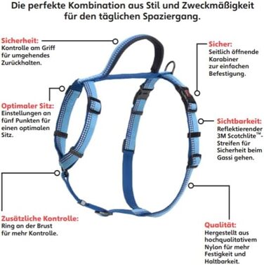 HALTI Шлейка для собак середніх розмірів (L) – м'яка, з неопреновою підкладкою, 5 регульованих ременів, світловідбиваюча тканина (Блакитна)