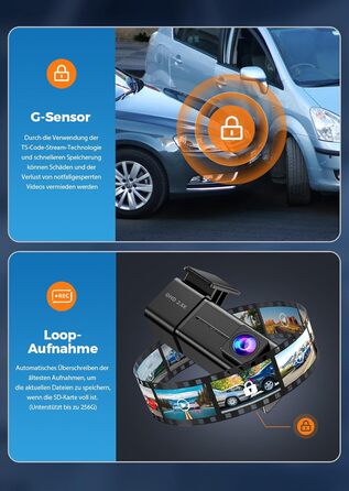 Відеореєстратор Veement Dashcam Auto Vorne 2.5K з WiFi, 1440P, 32GB SD, ParkWatch, Нічне Бачення, G-Sensor, Loop, APP, Чорний