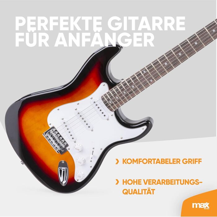 MAX GigKit: Повний комплект електрогітари - підсилювач 40 Вт, аксесуари, гітара Sunburst