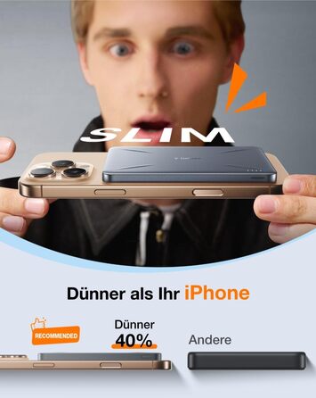 TORRAS MagPro Power Bank 5000mAh: Бездротова М'ягка Зарядна Батарея для iPhone з MagSafe, USB-C, Сірий