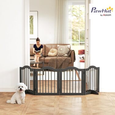 Захисний бар'єр для собак PawHut 5-секційний, 261.5 x 61 см, розкладний, з дверцятами, білий