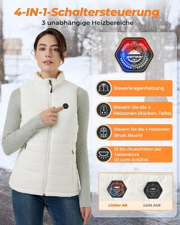 Тепла жилетка для жінок з акумулятором 16000mAh 7.4V - Жилетка з 9 зонами обігріву та 3 рівнями температури, обігрівальна жилетка, для роботи на вулиці, обігрівальна куртка біла S