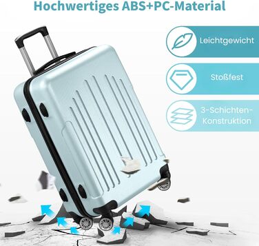 Набір валіз LALAHO 3 шт. з твердим корпусом, великий дорожній набір, валізи з колесами, ABS+PC, ручна поклажа, набір з 3 валіз, м'ятно-зелений колір