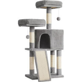Дряпальня для котів Feandrea, кігтеточка з платформою, м'який плюш, сірий колір, 115 см, повністю обмотана сизалем, 50L x 35B x 115H см