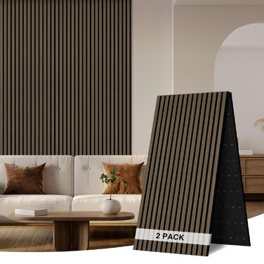 Акустичні стінні панелі з натурального шпона Темний дуб, 240x60 см (набір 2 шт), звукопоглинаюча обробка стін для дому, офісу та студії