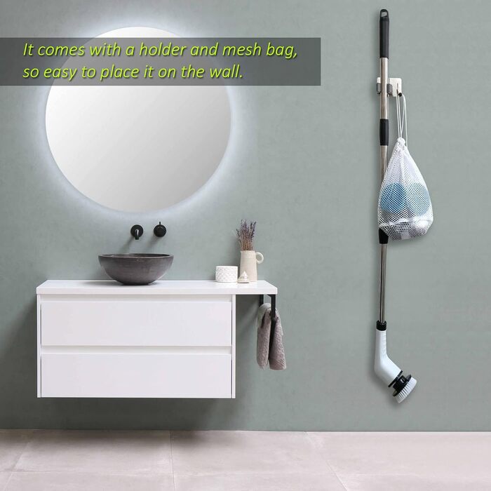 Electric Cleaning Brush, FARI Shower Cleaning Brush with 8 Interchangeable Drill Brush Heads, Cordless Scrubber with Adjustable Handle, Bathroom and Shower Cleaner
