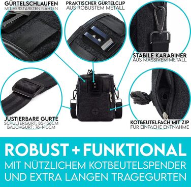 Преміум сумка для ласощів для собак HUND IST KÖNIG - універсальна, містка, з дозатором для відходів та Ebook для дресирування (Чорний, 16 x 18 x 6 см)