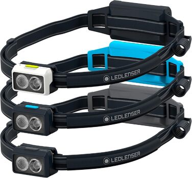 Ліхтарик налобний Ledlenser NEO5R для бігу, 600 лм, акумуляторний, з червоним заднім світлом, відбиваючий ремінець, грудний ремінь, поворотна голівка, чорний/сірий