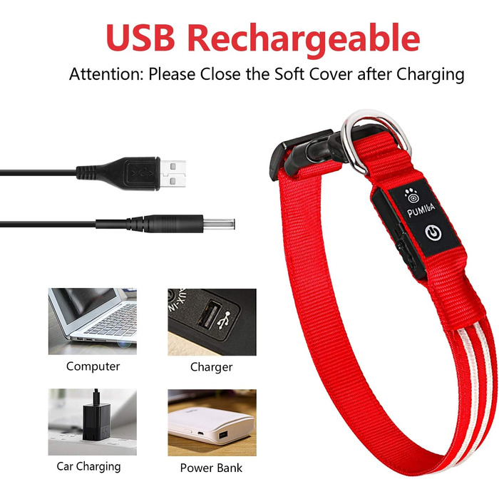 Світлодіодна нашийникова стрічка для собак PCoTllar, заряджається, 3 режими світіння, водонепроникна, для малих, середніх та великих собак, зелена, (TC5000), розмір S (28-40 см)